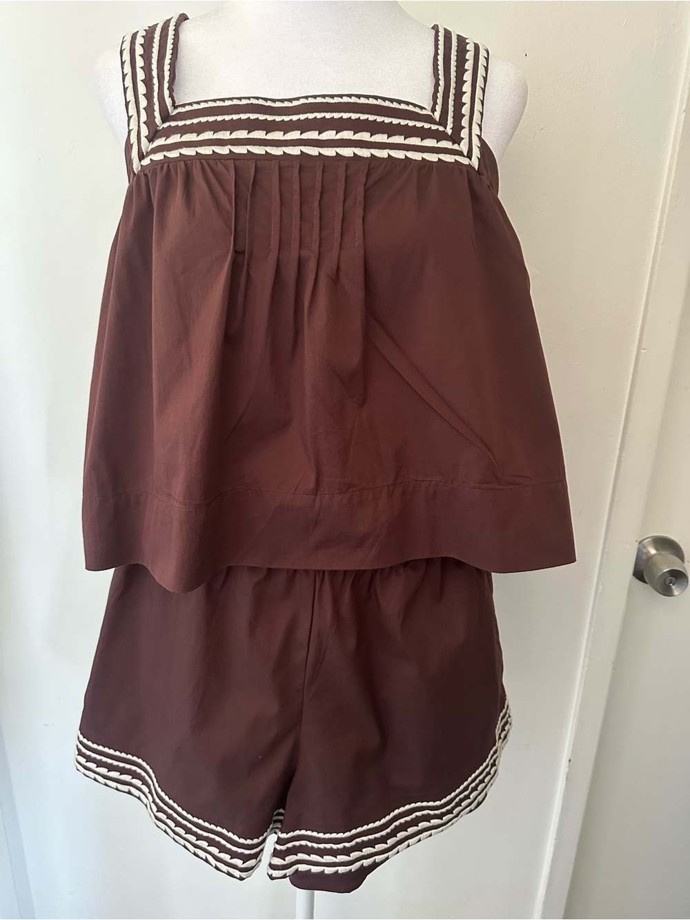 Caroline Constas Chocolate Brown Ricrac Resortwear Matching Set Top Shorts S